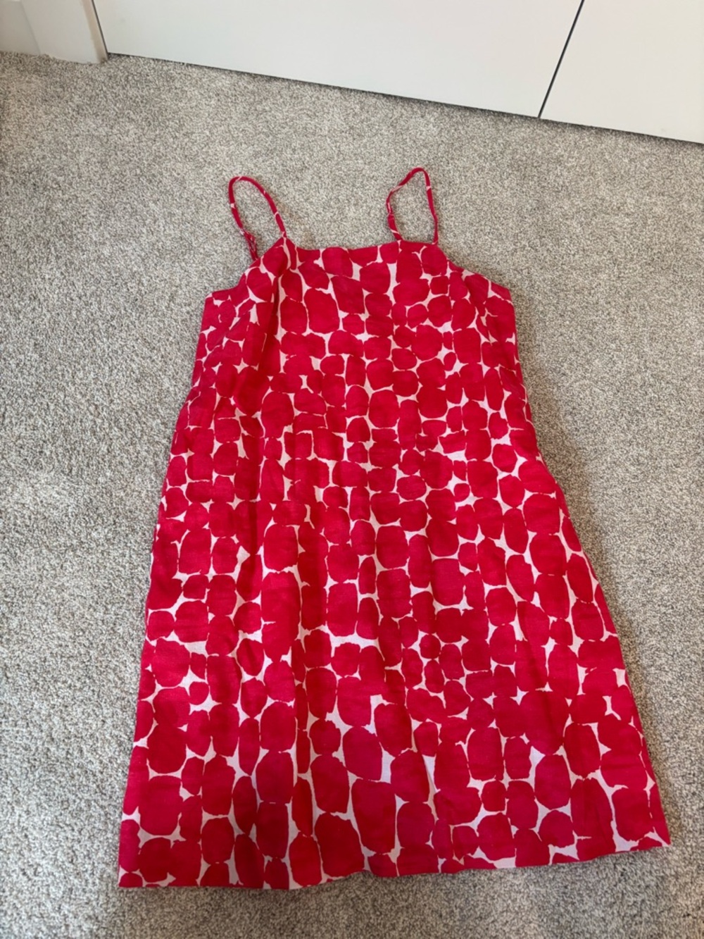 Banana Republic Red and White Patterned Linen-Blend Tank Dress